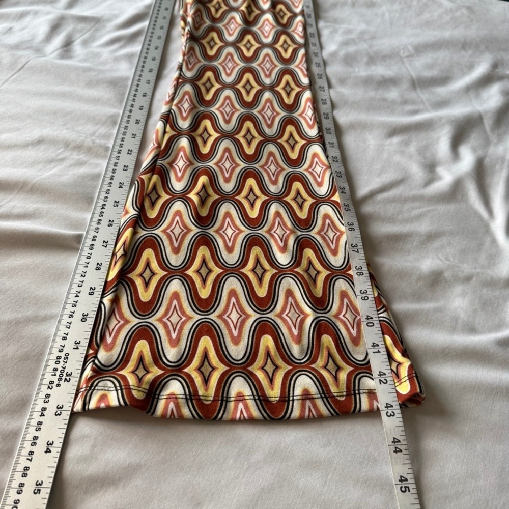 Forever 21 Retro Geometric Print Flare Leg Tassel Tie Waist Pants Multicolor S - Picture 11 of 14